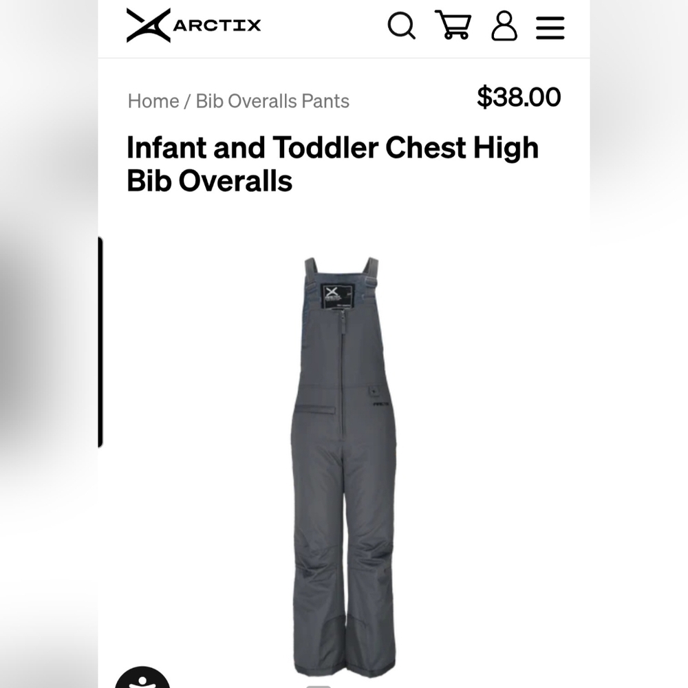 NEW Arctix Bib Overalls Unisex Child Toddler Chest High Snow Winter 4T Charcoal